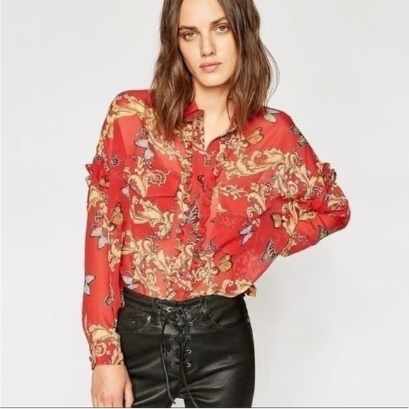 The Kooples Tops - The Kooples Red Floral Blouse